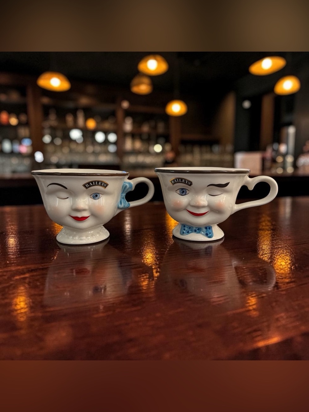 Baileys Irish Cream Face Mug Set Winking Yum Pair 3" Tall Novelty Coffee Cups